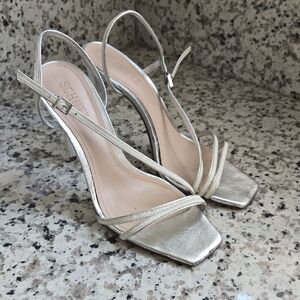 SCHUTZ Metallic Silver Strappy Heels